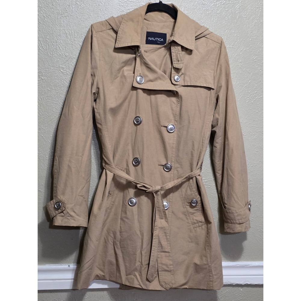 Nautica Beige Tan Trench Coat Double-Breasted